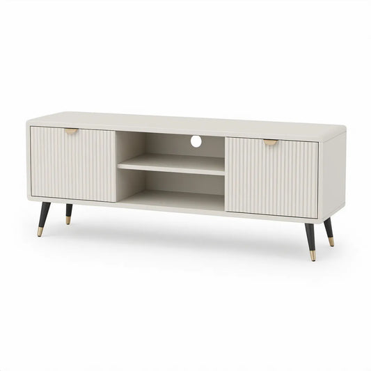 TV-Lowboard 140 x 40 x 55 cm in Cremeweiss, Schwarz und Gold