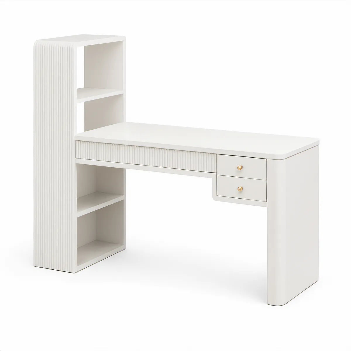 Schreibtisch mit Regal, 2 Schubladen, MDF, Weiss/Goldfarben, 140 × 55 × 150 cm