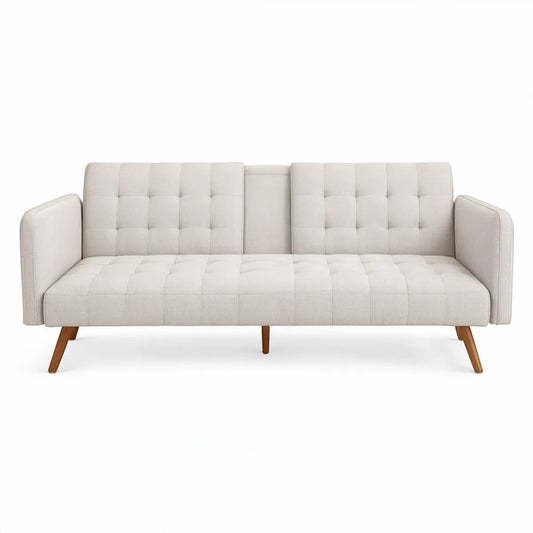 3-Sitzer-Sofa mit Schlaffunktion, 200 x 84 x 86 cm, Cremeweiss/Braun