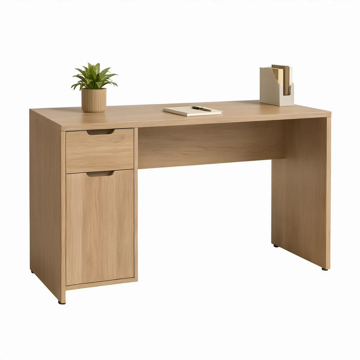 Schreibtisch in Natureiche, 120 x 60 x 75 cm, mit Schublade und Türfach