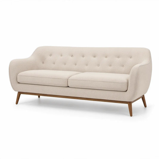 3-Sitzer-Sofa mit Knopfheftung, Polyesterbezug in Creme, 210 x 84 x 86 cm
