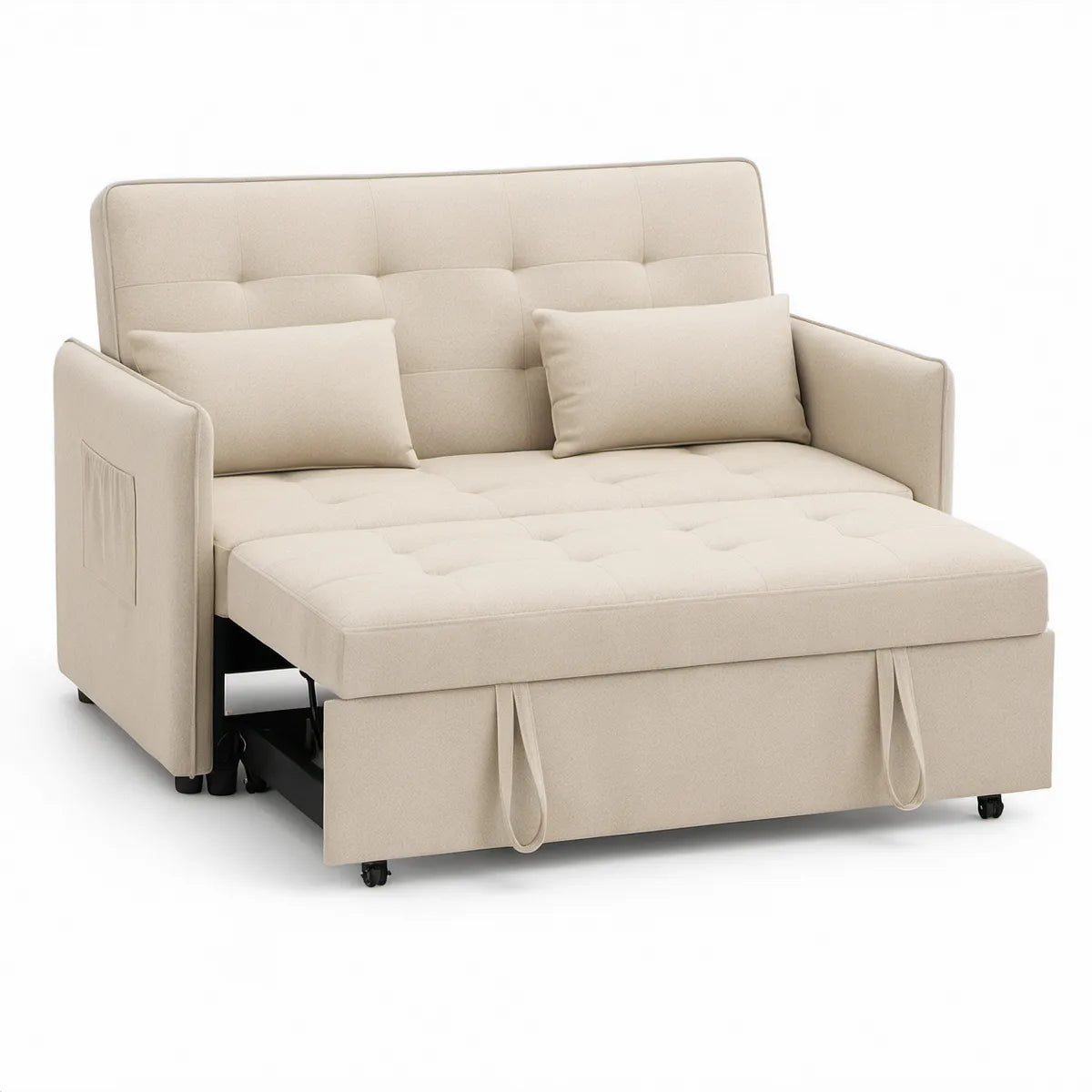 Beiges 2-Sitzer-Ausziehschlafsofa aus Polyester, 142 x 92 x 86 cm, Liegefläche 120 x 190 cm