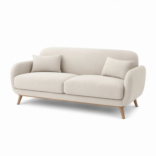 2-Sitzer-Sofa mit Polyesterbezug in Creme, Eichenholzfüssen, 180 × 85 × 82 cm