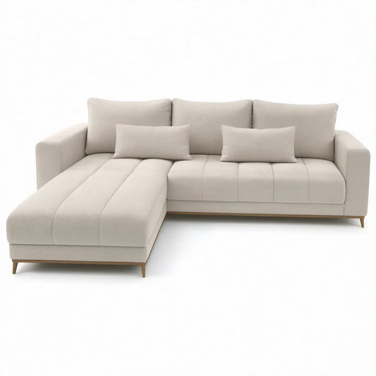 Ecksofa mit linker Recamiere, 280 × 165 × 85 cm, 4-Sitzer, Creme/Natur