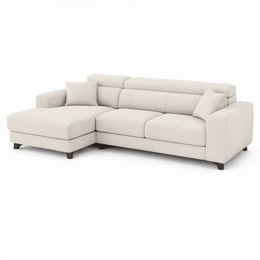 Ecksofa mit linker Recamiere, 250 x 160 x 88 cm, Creme