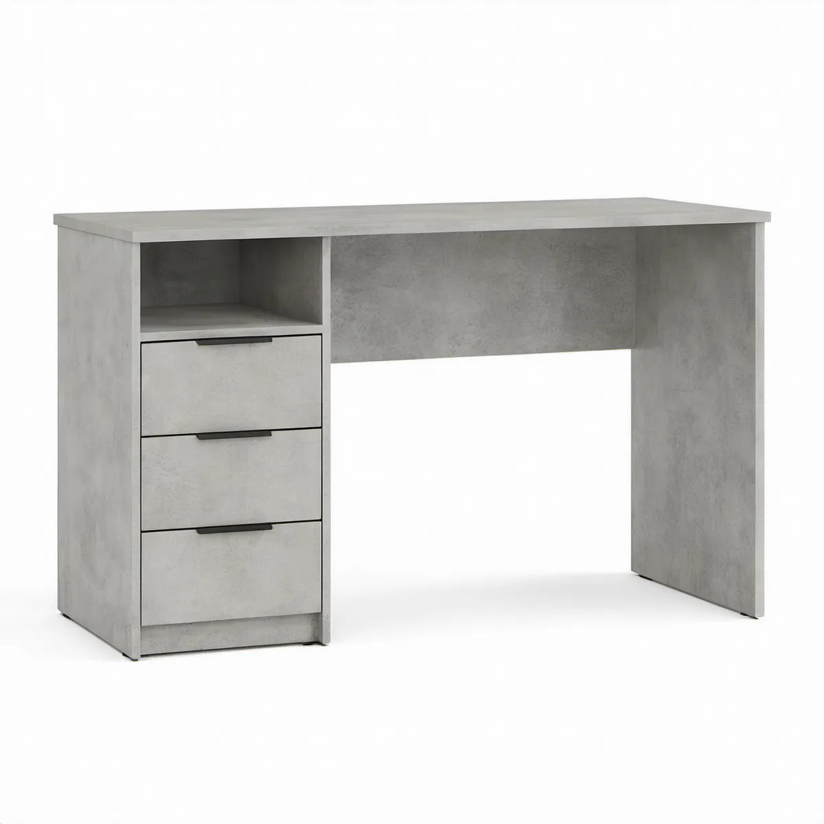 Schreibtisch in Betonoptik Grau/Schwarz mit 3 Schubladen und offenem Fach, 120 x 50 x 75 cm