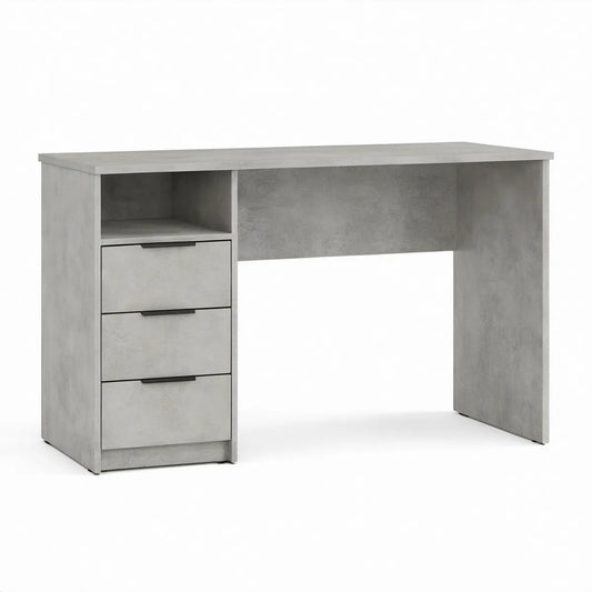 Schreibtisch in Betonoptik Grau/Schwarz mit 3 Schubladen und offenem Fach, 120 x 50 x 75 cm
