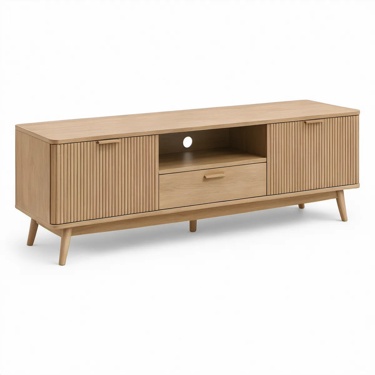 TV-Lowboard 180 x 40 x 55 cm aus MDF mit Eichenfurnier Natur