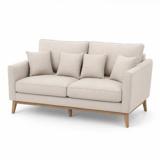 2-Sitzer-Sofa mit 4 Zierkissen aus Polyester und Massivholz, Creme, 180 x 90 x 86 cm
