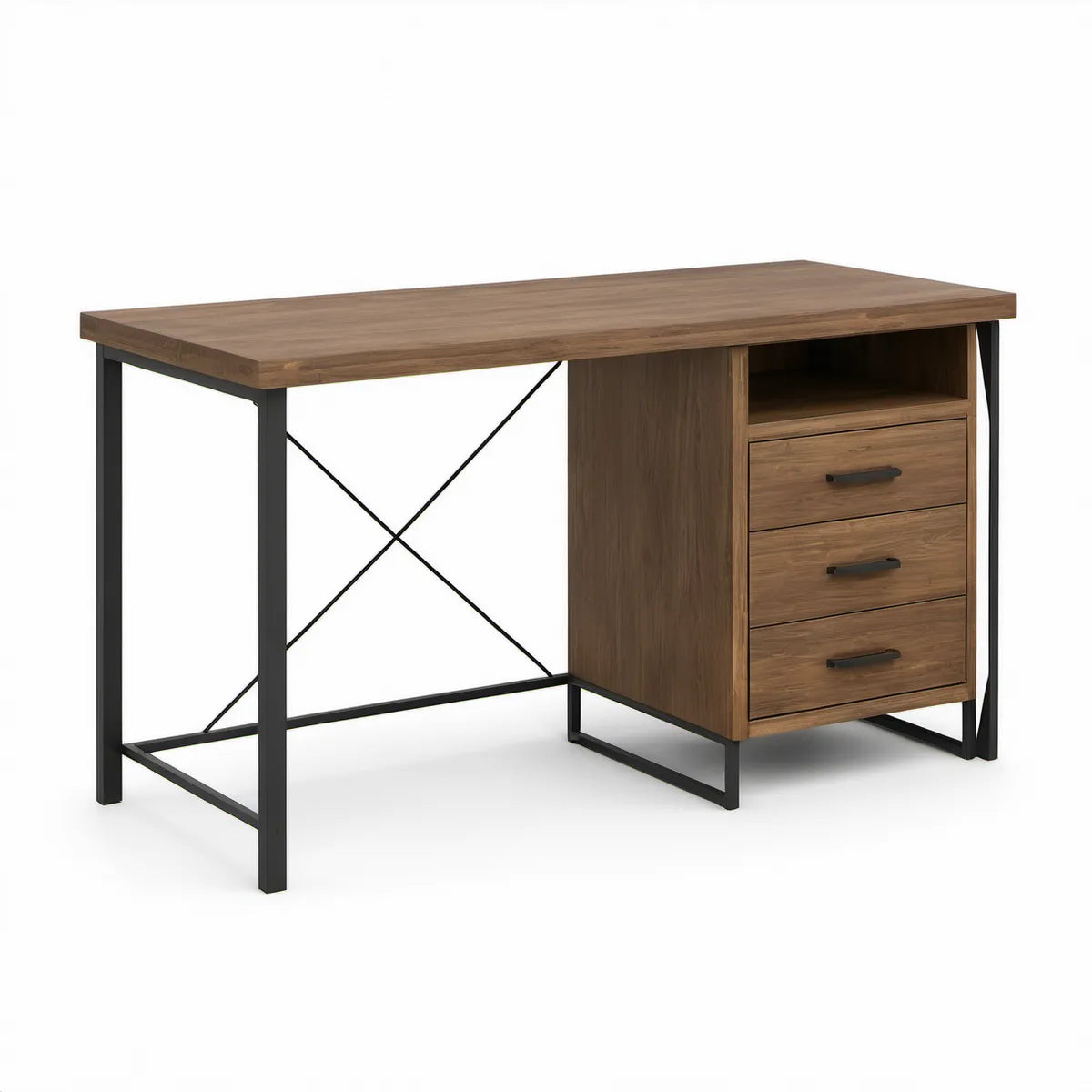 Schreibtisch mit 3 Schubladen und Ablagefach, 120 x 60 x 75 cm, Walnussbraun/Schwarz