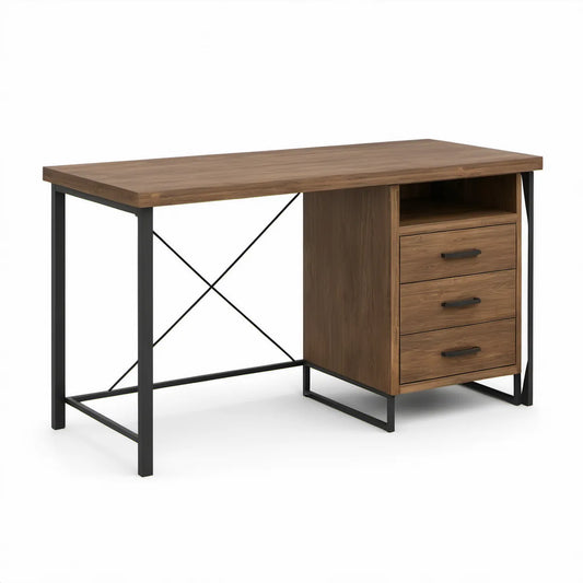 Schreibtisch mit 3 Schubladen und Ablagefach, 120 x 60 x 75 cm, Walnussbraun/Schwarz