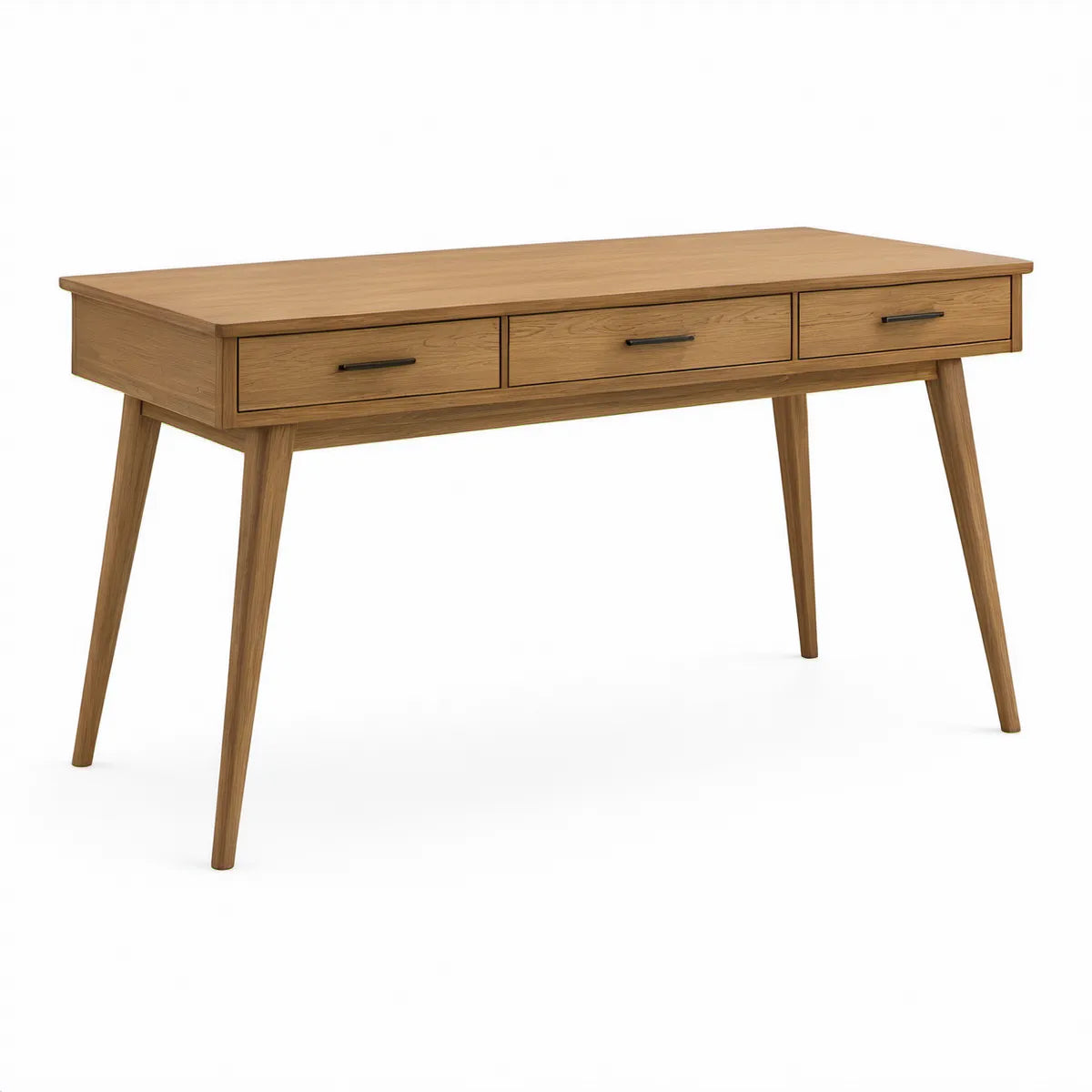 Schreibtisch aus Eichenholz, Naturbraun/Schwarz, mit 3 Schubladen, 150 x 60 x 75 cm