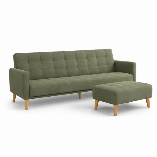 3-Sitzer-Sofa mit Polsterhocker, 200 x 83 x 84 cm, Olivgrün
