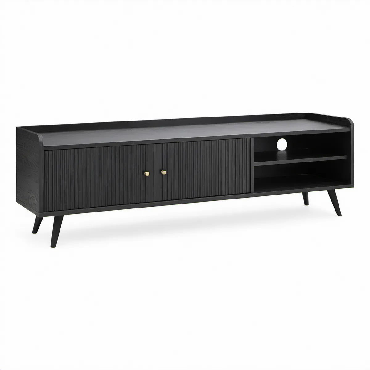 TV-Lowboard Schwarz/Gold mit 2 Türen und offenen Fächern, 180 x 40 x 55 cm