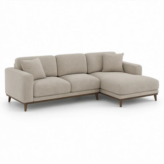 Ecksofa mit rechter Recamiere, 4 Sitzplätze, 250 x 160 x 85 cm, Beige/Braun